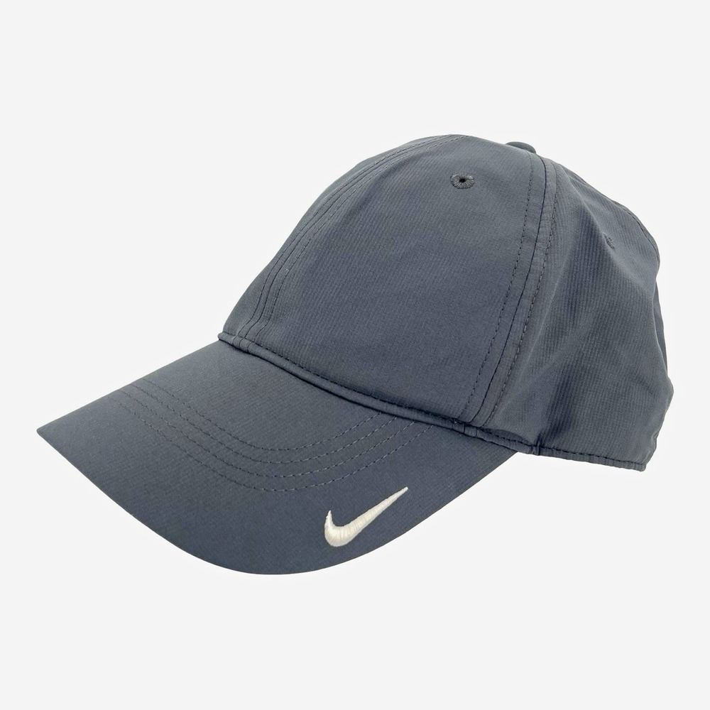 Nike Golf Gray Performance Hat White Swoosh Adjustable Strapback Baseball Cap